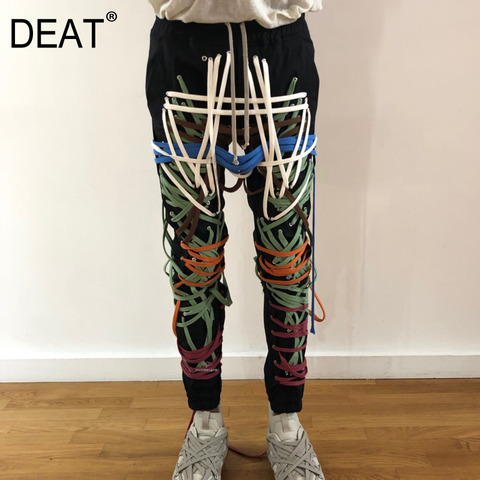 DEAT 2022 printemps élastique cordon croix pleine longueur pieds minces haute rue pantalon femme pantalon et veste simple boutonnage ► Photo 1/6