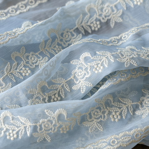 Tissu en mousseline de soie bleu clair, tissu Tulle léger et doux brodé de Rose, accessoires pour vêtements Hanfu Cheongsam ► Photo 1/6