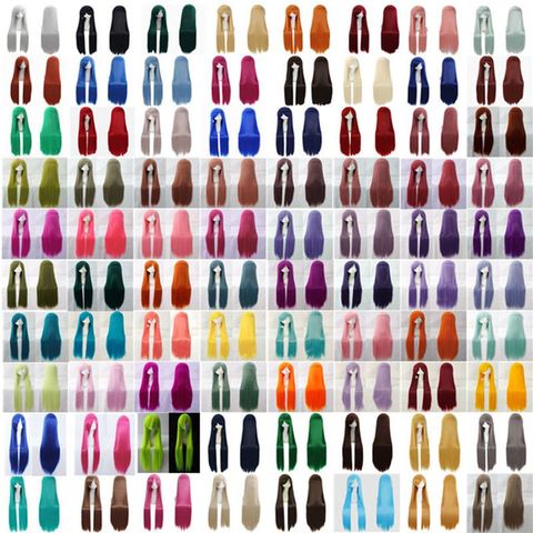 100cm 39 pouces 84 couleurs pleine frange droite longue résistance à la chaleur cheveux synthétiques Cosplay Costume perruques pour Halloween noël ► Photo 1/5