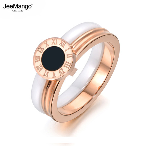 JeeMango – bague de mariage 2 couches en céramique blanche, bijoux de fiançailles en acier inoxydable avec chiffres romains, JR18042 ► Photo 1/4