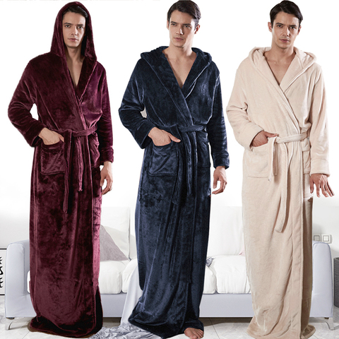 Hommes Super longue thermique à capuche flanelle peignoir grande taille étoile fermeture éclair hiver chaud bain Robe mâle vêtements de nuit femmes Robe de chambre ► Photo 1/6