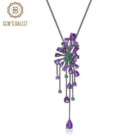 Collier de BALLET en améthyste naturelle pour femmes, pendentif en pierre précieuse violette, argent Sterling 925, Vintage, gothique, bijoux de fête, 8,88 ct ► Photo 1/6