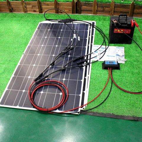12v panneau solaire flexible kit 100w 200w 300w panneaux solaires avec contrôleur solaire pour bateau voiture RV et chargeur de batterie ► Photo 1/6