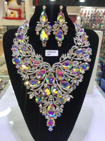 Ensemble de bijoux fins, collier et boucles d'oreilles en cristal de dubaï pour mariage, ensemble de bijoux de luxe multicolores en or avec strass ► Photo 1/6