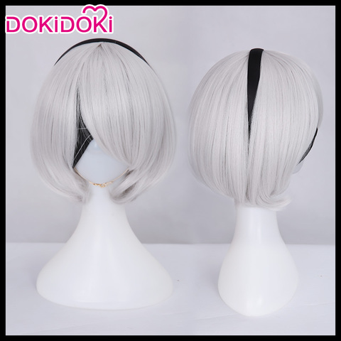 DokiDoki Jeu Cosplay Perruque NieR: Automates 2B Cosplay Perruque YoRHa. 2 Type B Perruques Courtes Femmes Blanc Cheveux Résistant À La Chaleur ► Photo 1/2