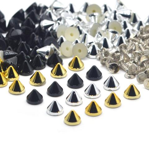 KALASO 100 ensembles argent or noir plaqué acrylique cône Punk goujons Rivets pointes pour chaussures sac vêtement décoration 6.4x5.1mm ► Photo 1/6