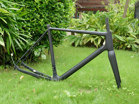 Cadre de vélo Cyclocross entièrement en fibre de carbone pour freins à disque 49/52/54/56/58cm, axe traversant FLX-FR-609 mm et fourche 12x142m, modèle 100 ► Photo 1/5