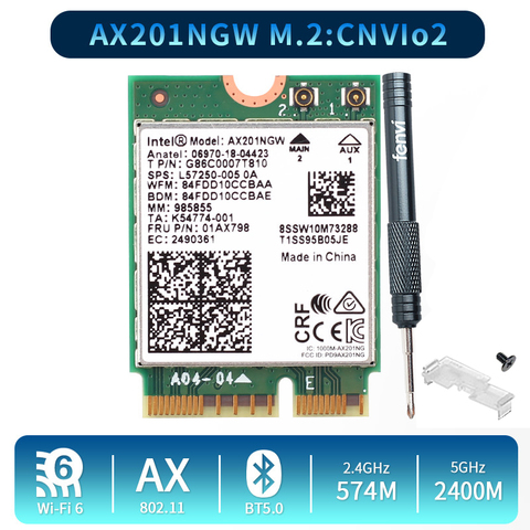 Carte réseau Wi-Fi 6, 2400 mb/s, 5.0 Ghz/5Ghz, sans fil, double bande, avec Bluetooth 2.4, pour Intel AX201, clé NGFF E, CNVio 2, 802 Ghz/5Ghz, ac/ax ► Photo 1/6