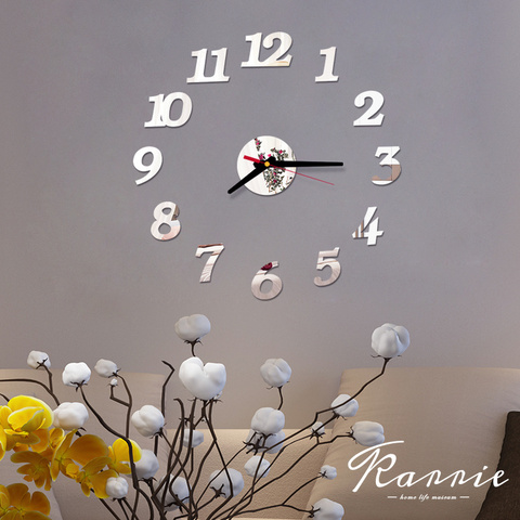 Un ensemble bricolage créatif numérique acrylique horloge murale sans cadre miroir autocollants Art moderne décalque décor à la maison moderne décor 40cm ► Photo 1/6