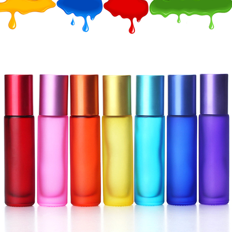 Bouteilles de parfum en verre épais, Portable, givré, coloré, en rouleau, pour huiles essentielles, rechargeables, pour voyage, 10ml, 1/5/10 pièces ► Photo 1/6