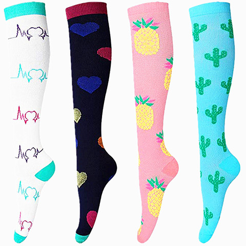 Chaussettes de Compression multicolores 20-30 Mmhg femmes hommes cuisse ajustement Stretch pression extérieure fête élastique chaussettes d'allaitement pour homme ► Photo 1/6