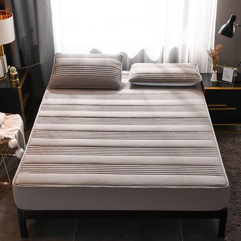 Housse de matelas matelassée en coton épais, protection antibactérienne, drap-housse doux sans taie d'oreiller, 1 pièce ► Photo 1/6