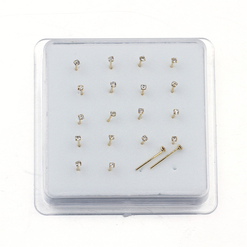 1 ensemble de 20 pièces de clous nasaux droits avec Piercing nasal en cristal de 1.5mm, bijoux du corps ► Photo 1/5