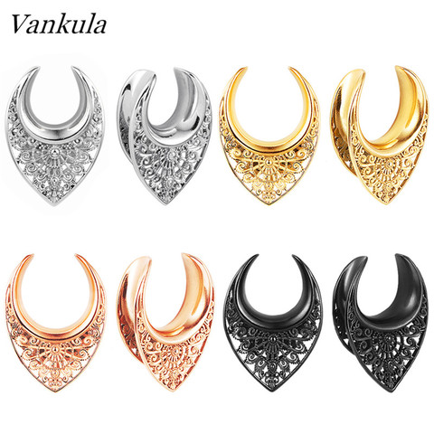 Vankula 2 pièces mode oreille Tunnel Plug coeur boucles d'oreilles Piercing oreille jauges extenseur avec Zircone ► Photo 1/6