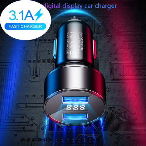 Chargeur universel double USB 3.1A pour voiture, affichage LED, charge rapide, pour téléphone portable, pour iPhone 11 12 Samsung S10 Xiaomi ► Photo 1/6