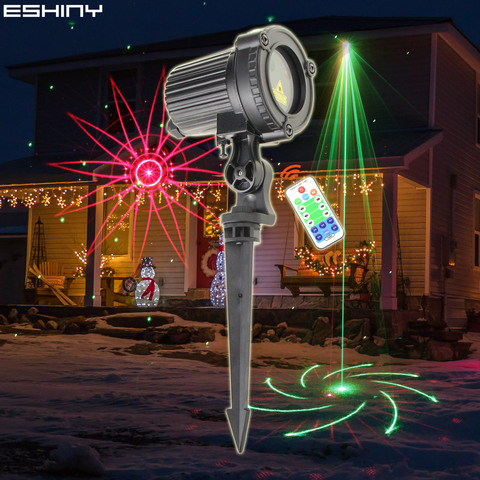 ESHINY-projecteur d'extérieur Laser IP65 R & G, lumière d'extérieur, 20 motifs, lumière à distance pour fête de noël, maison, mur, jardin, arbre, B202N7 ► Photo 1/6