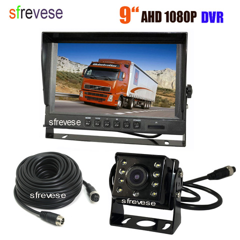 Moniteur de vue de voiture fendue, IPS HD DVR, 9 pouces, caméra de recul et de recul AHD 1080P étanche, Kit Bus et camion, 4 broches ► Photo 1/6