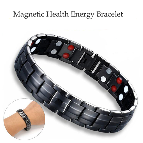 Bracelet magnétique d'énergie de santé pour les hommes arthrite noire Bio aimant thérapie Bracelets d'acier inoxydable Bracelet hommes bijoux ► Photo 1/6