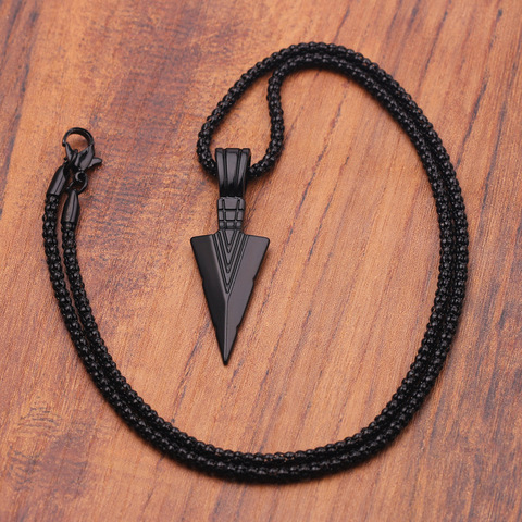 Collier Long noir mat avec pendentif en forme de flèche pour homme, chaîne de bijoux, Hip Hop, Punk, Rock, cadeau de noël ou d'halloween ► Photo 1/6