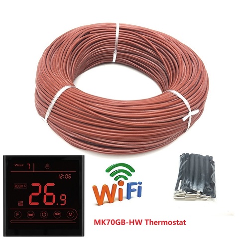 Câble chauffant en caoutchouc de Silicone, 50m 12K 33ohm/m, en Fiber de carbone infrarouge, câble chauffant au sol avec Thermostat ► Photo 1/6