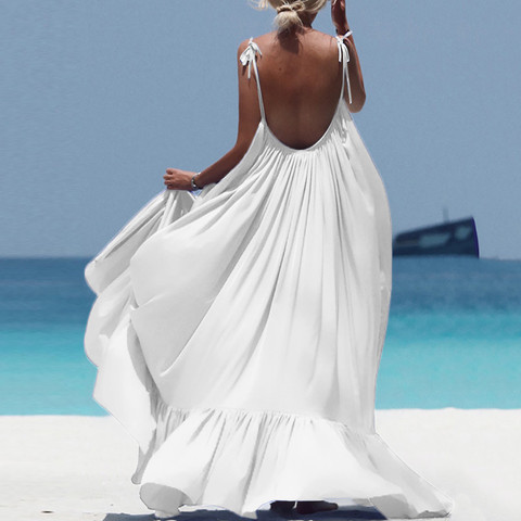 Sukienki Damskie – robe longue sans manches, style Boho, Maxi, couleur unie, dos nu, tenue de soirée, de plage, collection été 20220 ► Photo 1/6