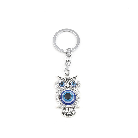 1 PC religieux porte-clés & porte-clés couleur argent bleu profond hibou Animal mauvais œil série accessoires 11cm x 3.3cm ► Photo 1/6