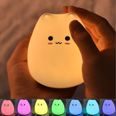 Chat Silicone Animal lumière tactile capteur LED lampe de nuit coloré enfant vacances cadeau sommeil créatif chambre décor de bureau lampe ► Photo 1/6