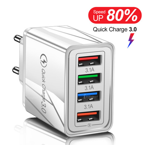 Chargeur USB pour téléphone portable Charge rapide 3.0 4.0 3A 18W pour iphone Samsung tablette Charge rapide prise ue/US 4 ports chargeurs muraux ► Photo 1/6