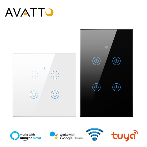 AVATTO Tuya WiFi interrupteur fonctionne avec ou sans fil neutre, 1/2/3/4 gang EU Smart Wall Switch fonctionne pour Alexa, Google Home echo ► Photo 1/6