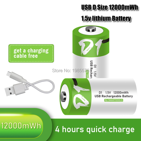 1.5V 12000mWh Lithium ion li-polymère D taille Rechargeable USB batterie type D pour lampe de poche chauffe-eau ect. ► Photo 1/6