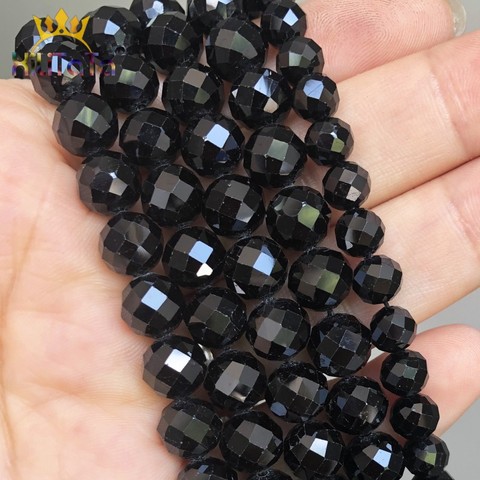 Pierres à facettes naturelles, Tourmaline noire, perles d'espacement amples, pour la fabrication de bijoux, accessoires de boucles d'oreilles, Bracelet à bricoler soi-même pouces, 6mm/8mm, 7.5 pouces ► Photo 1/6