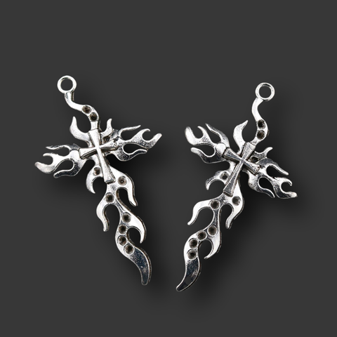 Pendentifs en croix de flamme plaqué argent, accessoires de boucles d'oreilles rétro, breloques, fabrication de bijoux artisanaux, 63x36mm, 5 pièces, A1763 ► Photo 1/5