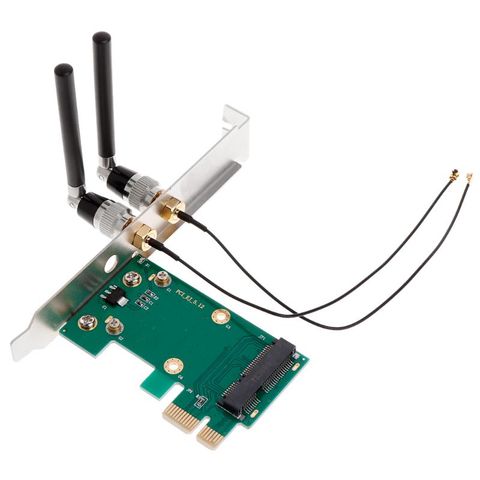 Carte réseau Wifi sans fil Mini PCI-E à PCI-E 1X adaptateur de bureau + 2 antennes ► Photo 1/5