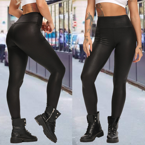 Pantalon en cuir PU noir pour femmes, Slim, taille haute, Leggings Push Up, Sexy, Slim, élastique, extensible, grande taille ► Photo 1/6