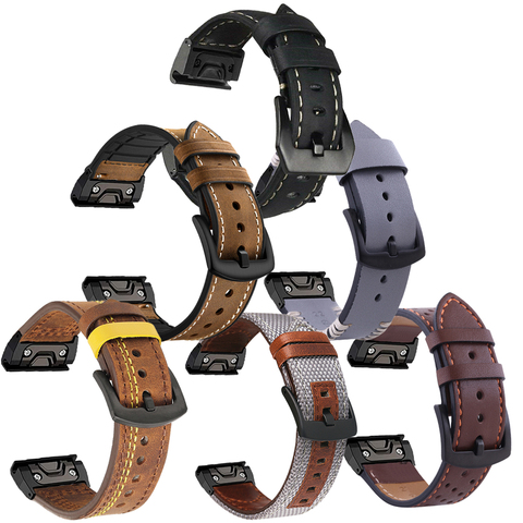 Bracelet en cuir Bracelet de montre pour Garmin Fenix 5/5X Plus/6/6X Pro/MK1/935 Bracelet intelligent 22 26mm ► Photo 1/6