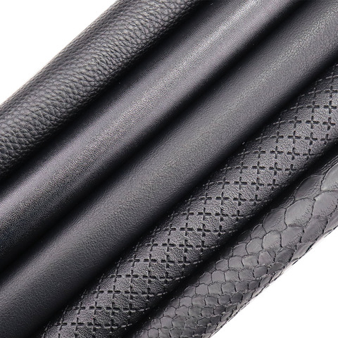 30x134cm rouleau noir lisse Litchi Litchi en relief croix Faux synthétique tissu en cuir artificiel pour boucles d'oreilles sacs à main HM001 ► Photo 1/5