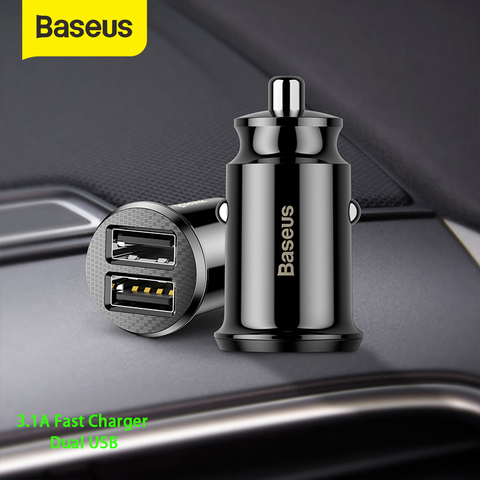 Baseus universel Mini chargeur de voiture pour téléphone portable tablette GPS 3.1A rapide USB chargeur double Usb voiture téléphone chargeur adaptateur dans la voiture ► Photo 1/6