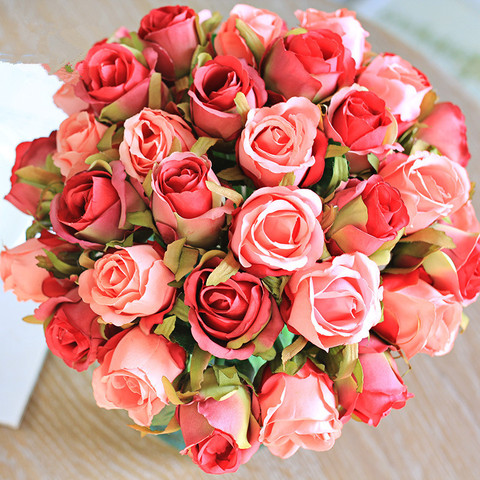 12 têtes/paquet artificielle Rose fleur mariée Bouquet mariée mariage fleurs décoratives pour la décoration de la maison fête fournitures Flores ► Photo 1/6