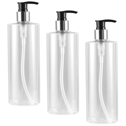 3 pièces 500ml Transparent douche Gel presse pompe bouteille vide sous-emballage bouteille ronde épaule bouteille réutilisable savon désinfectant pour les mains ► Photo 1/6