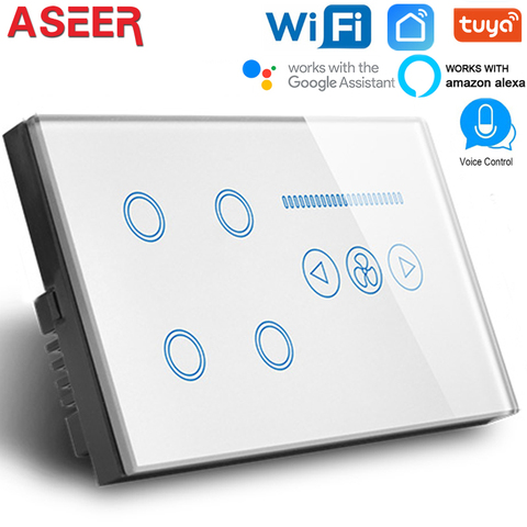 ASEER-interrupteur intelligent, wi-fi, 4 boutons, blanc/noir, avec ventilateur de plafond, pour luminaire, compatible avec alexa et google ► Photo 1/5