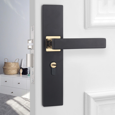 Serrure de porte en alliage d'aluminium domestique chambre continentale minimaliste poignée de porte intérieure serrures cylindre sécurité muet WF1016 ► Photo 1/3