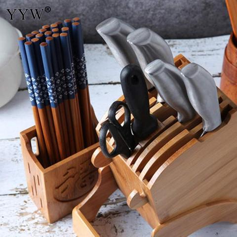 Support de rangement des couteaux de cuisine en bambou | Porte-couteau, support de rangement multifonctionnel, porte-outils, bloc de couteaux, accessoires de cuisine ► Photo 1/5