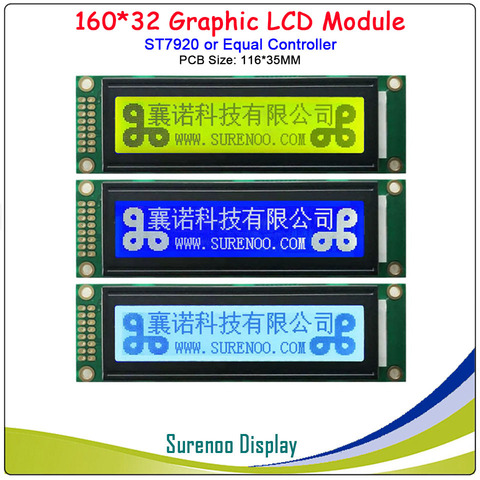 Écran d'affichage LCD série SPI/parallèle, Module graphique LCM ST7920/AIP31020, 3.1 pouces (taille du PCB: 116x35MM) 16032 160x32 ► Photo 1/5