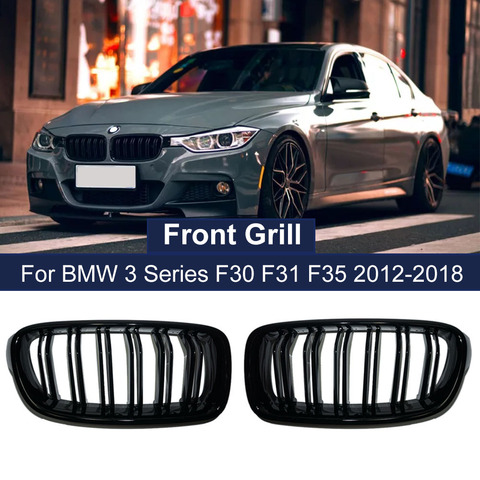 Voiture Brillant Noir Grille de Pare-chocs Avant Pour BMW Série 3 F30 F31 F35 2012-2022 Sport Grille Double Latte Ligne Grilles Rein Grilles ► Photo 1/1