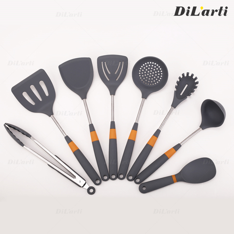 Nouvel ensemble d'outils de cuisine en silicone de qualité alimentaire, anneau en silicone résistant aux hautes températures, ensemble d'ustensiles de cuisine avec poignée en caoutchouc ► Photo 1/6