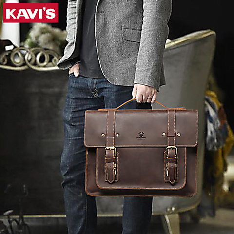 KAVIS-serviette de café en cuir pour hommes, sac à main d'affaires, sacoches à bandoulière Vintage pour ordinateur portable, sac de voyage à la mode ► Photo 1/6