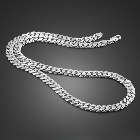 Collier en argent Sterling 100% véritable pour hommes, chaîne à mailles cubaines, Punk, tendance, cadeau, bijoux fins, 925mm, 20 à 24 pouces ► Photo 1/6