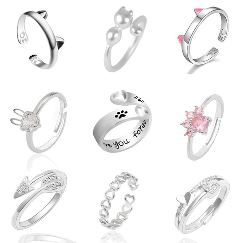 Bague oreilles de chien patte de chat pour femme, accessoire de mode, ailes d'ange, abeille, lapin, cœur, bijoux de mariage, cadeau, nouvelle collection 2022 ► Photo 1/6