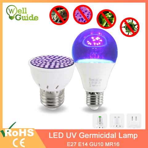 Lampe de désinfection germicide UV, lampe de stérilisation à LED, GU10, E27, MR16, E14, 2835 SMD, 220V, 240V, ultraviolette ► Photo 1/6