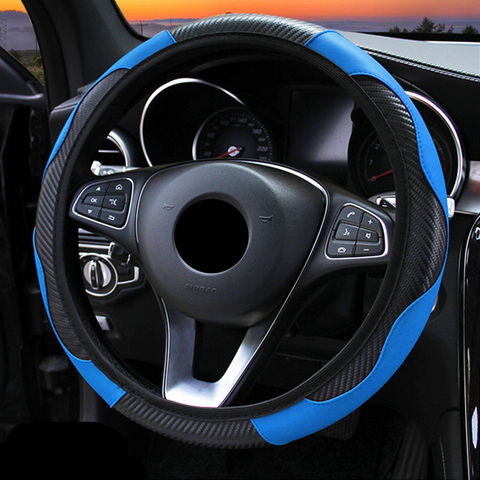 Housse de volant de voiture respirante antidérapante en cuir PU, adaptée à 37-38cm, décoration automobile en Fiber de carbone ► Photo 1/6
